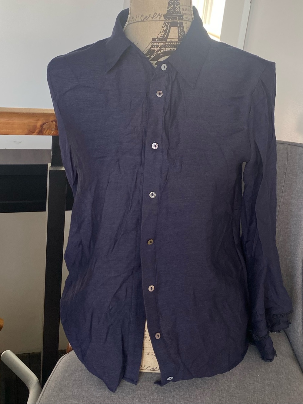 Luxe Apothetique Navy Blue Button Down Blouse Small
